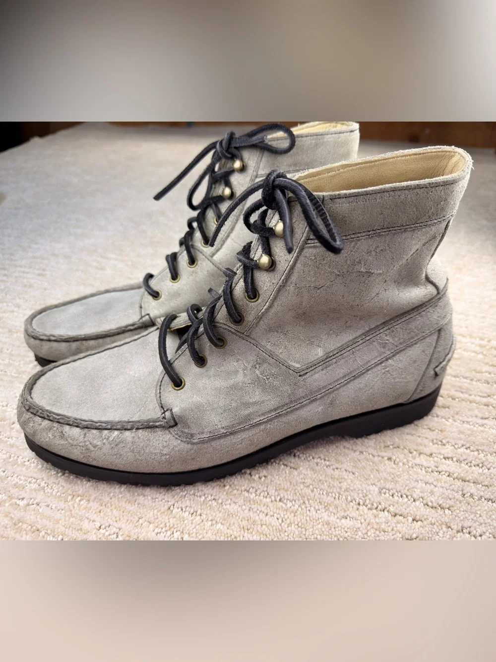 Allen Edmonds Men’s Yuma Gray Leather Lace-Up Ankle Boots Round Toe Rubber 11E